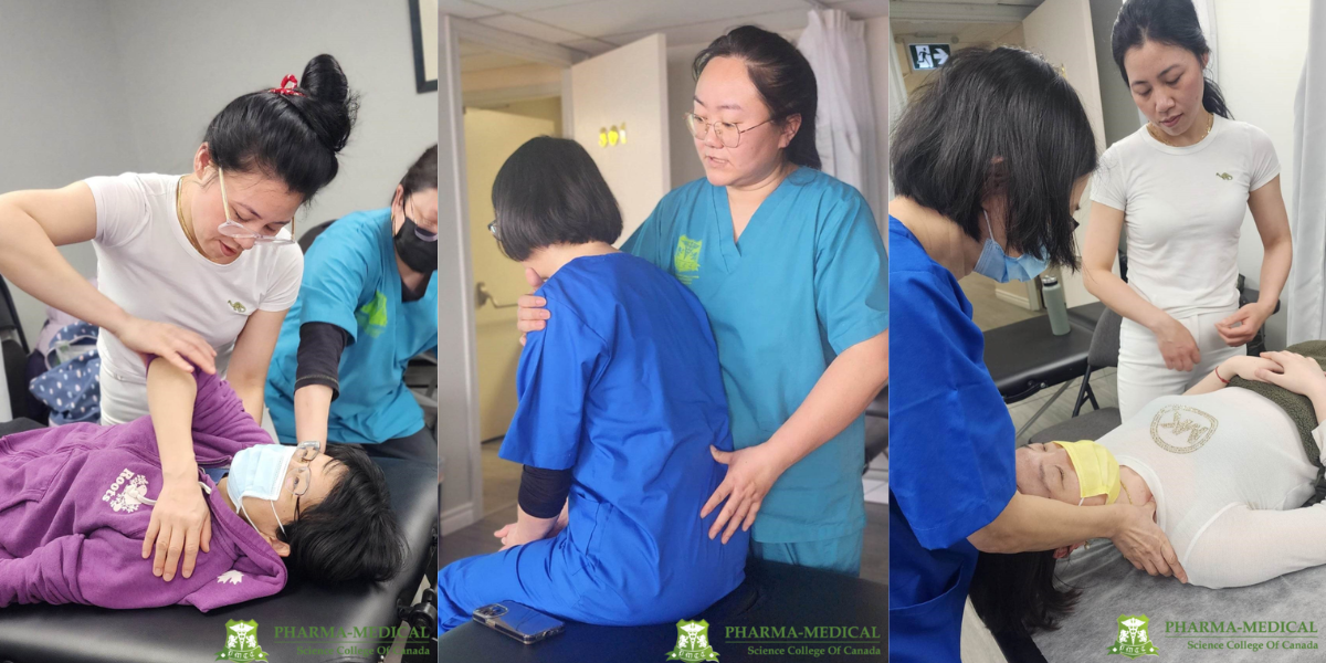 A woman provides a therapeutic massage to a patient, showcasing specialized healthcare training in action.